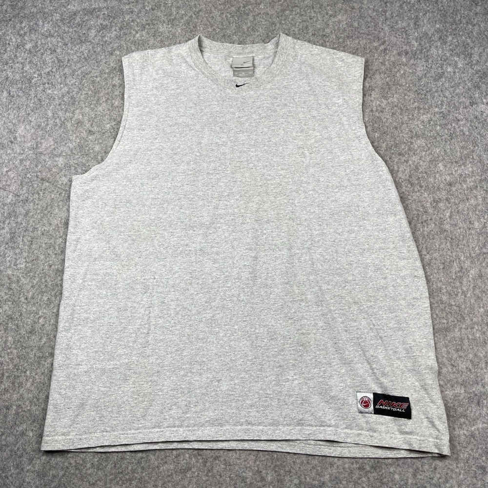 Vintage Nike Basketball Tshirt Mens Size XL Gray Sleeveless Swoosh Tee Made USA